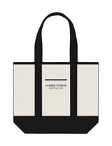 The Contrast Tote Bag - Natural / Black - Lagree Fit Expo Instructor - Center Body Stacked - Printed - Black