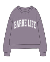The Midweight Unisex Crewneck - Washed Plum - Barre Life - Center Chest Arc - Printed - White