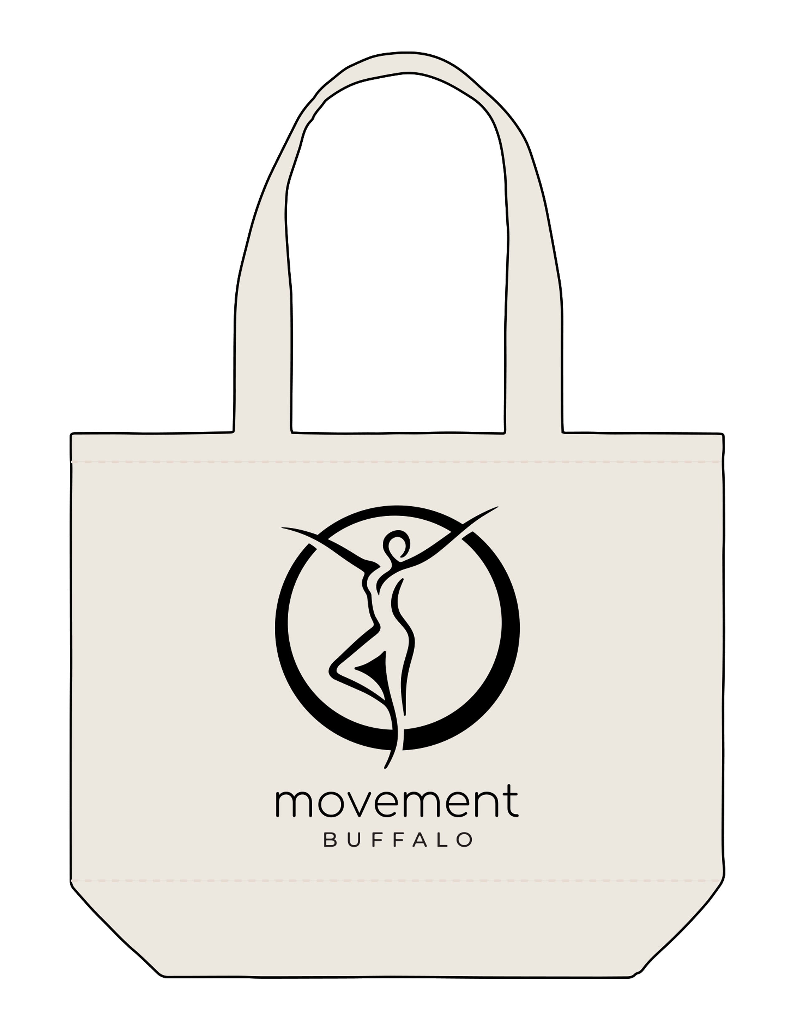 The Tote Bag - Natural - Movement Pilates Buffalo - Center Body Stacked "BUFFALO" - Printed - Black