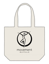 The Tote Bag - Natural - Movement Pilates Buffalo - Center Body Stacked "BUFFALO" - Printed - Black