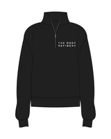 The Womens 1/4 Zip - Black - The Body Refinery - Left Chest Stacked - White