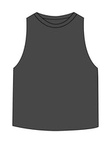 The Crop Muscle Racerback - Dark Grey Heather - Rebel Ride - Back Spine - Printed - White