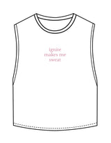 The Crop Muscle Tank - White - Ignite Barre & Fitness - Center Chest Stacked - Printed - Pink