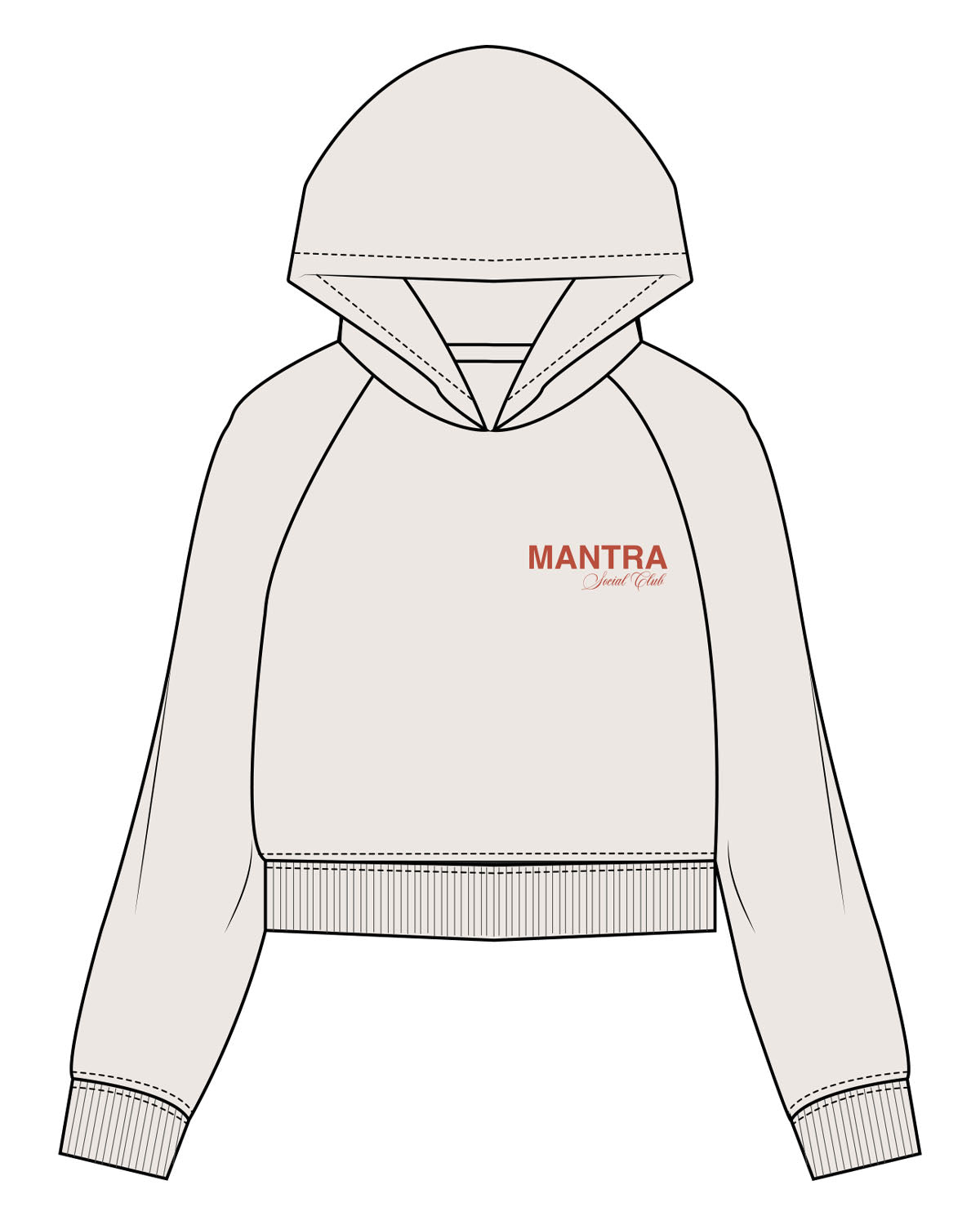 The Womens Crop Hoodie - Bone - Mantra - Left Chest Stacked - Printed - Amber