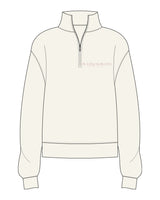 The Womens 1/4 Zip - Off White - Platinum Pilates - Left Ches & Back Center - Pink
