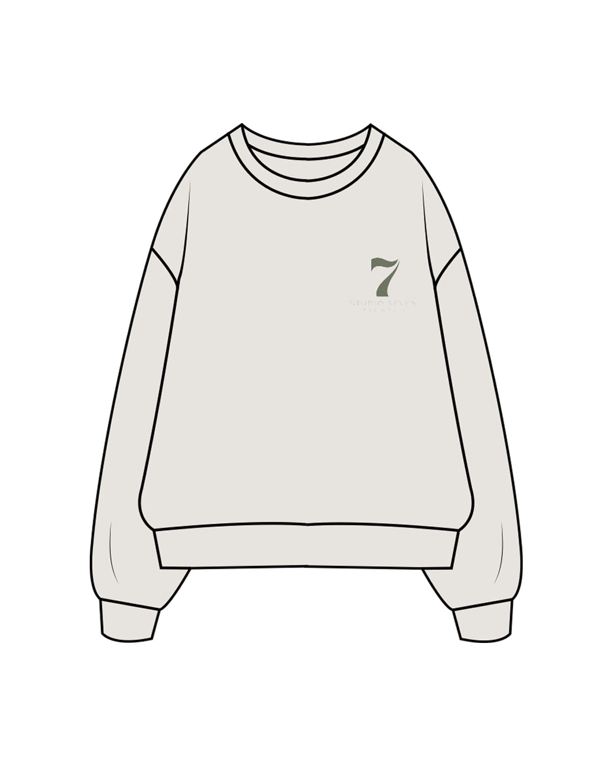 The Mens Crewneck - Washed Bone - STUDIO 7 - Left Chest "7" - Printed - Sage