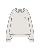 The Mens Crewneck - Washed Bone - STUDIO 7 - Left Chest "7" - Printed - Sage