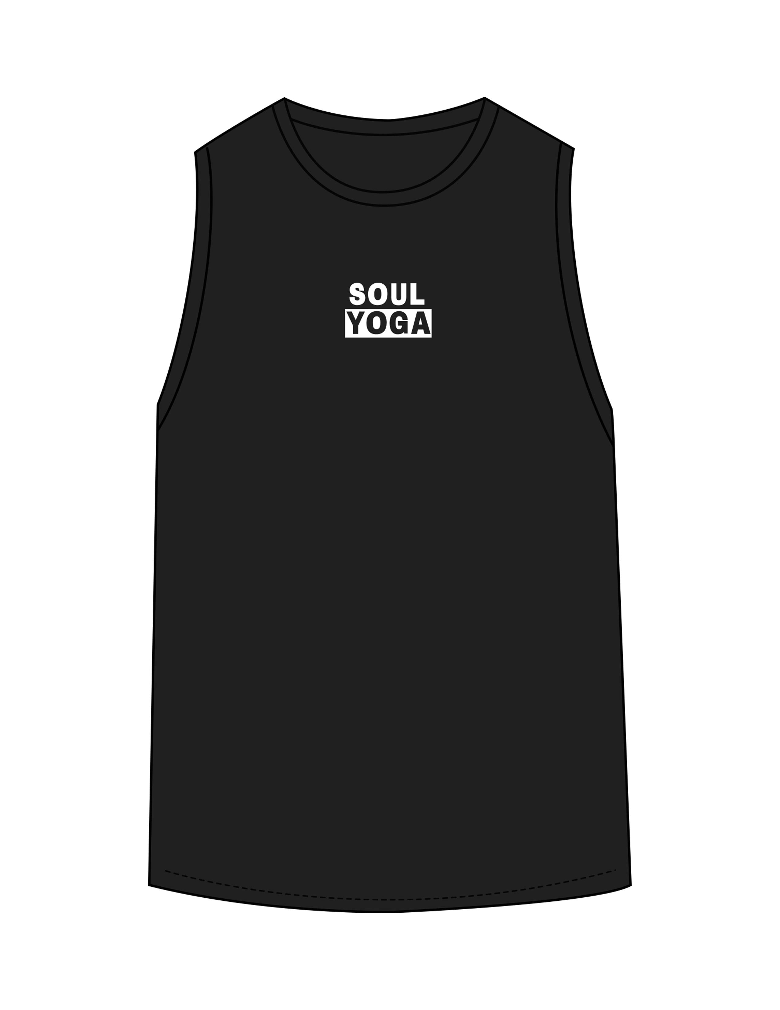 The Classic Full Length Tank - Black - Soul Yoga - Center Chest Stacked - Printed - White