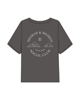 The Midweight Crop Tee - Pepper - Komo Studio - Left Chest & Back Stacked Round - Printed - Washed Bone