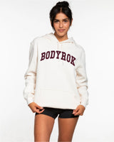 The Womens Classic Hoodie - Off White - BODYROK Employee - Center Chest - Bordeaux - (Windsor Wine - Pantone 19-1528 TCX)