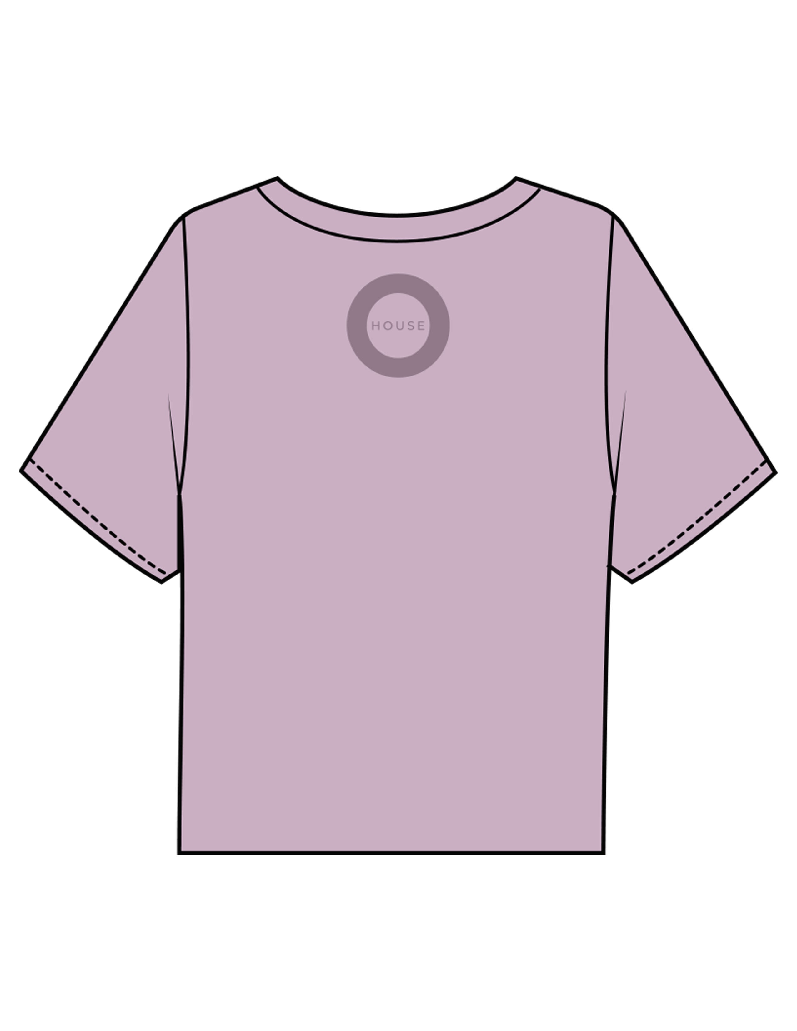 The Boxy Crop Tee - Lavender - HiLo - Chest Stacked "HILO HOUSE" & Back Neckline Round - Printed - Tone on Tone