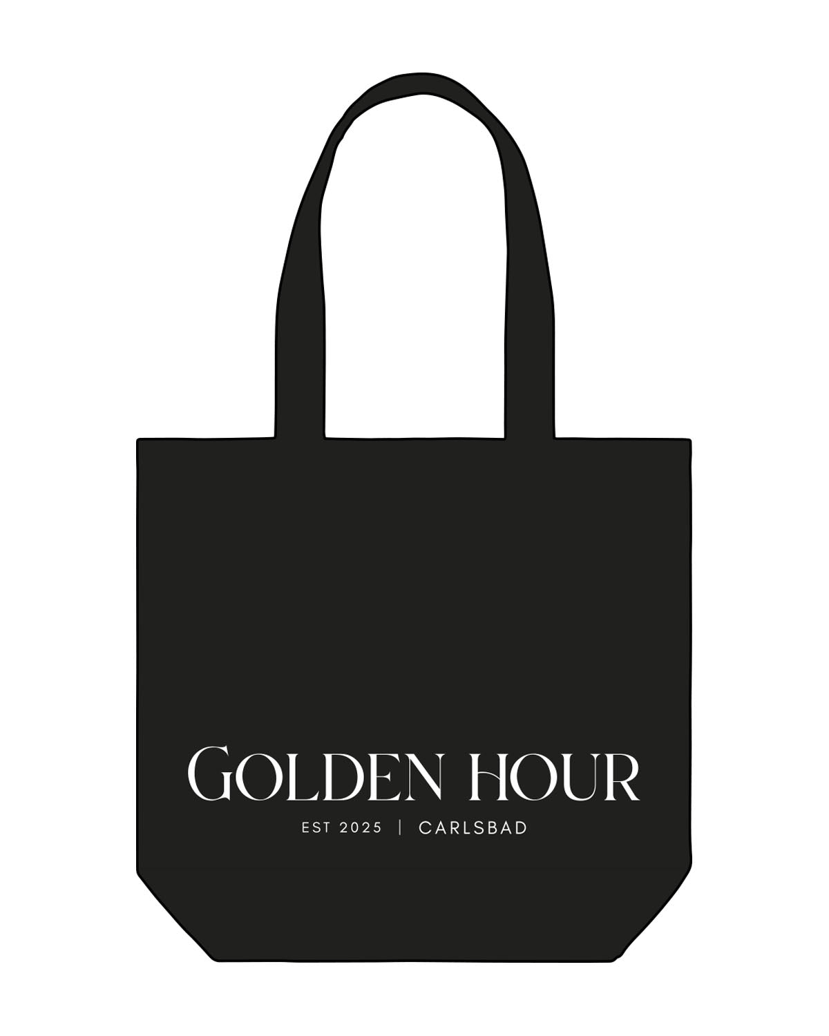 The Promo Tote Bag - Black - Golden Hour Pilates - Center Body - Printed - White