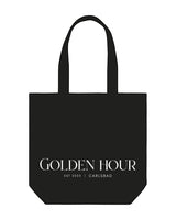 The Promo Tote Bag - Black - Golden Hour Pilates - Center Body - Printed - White