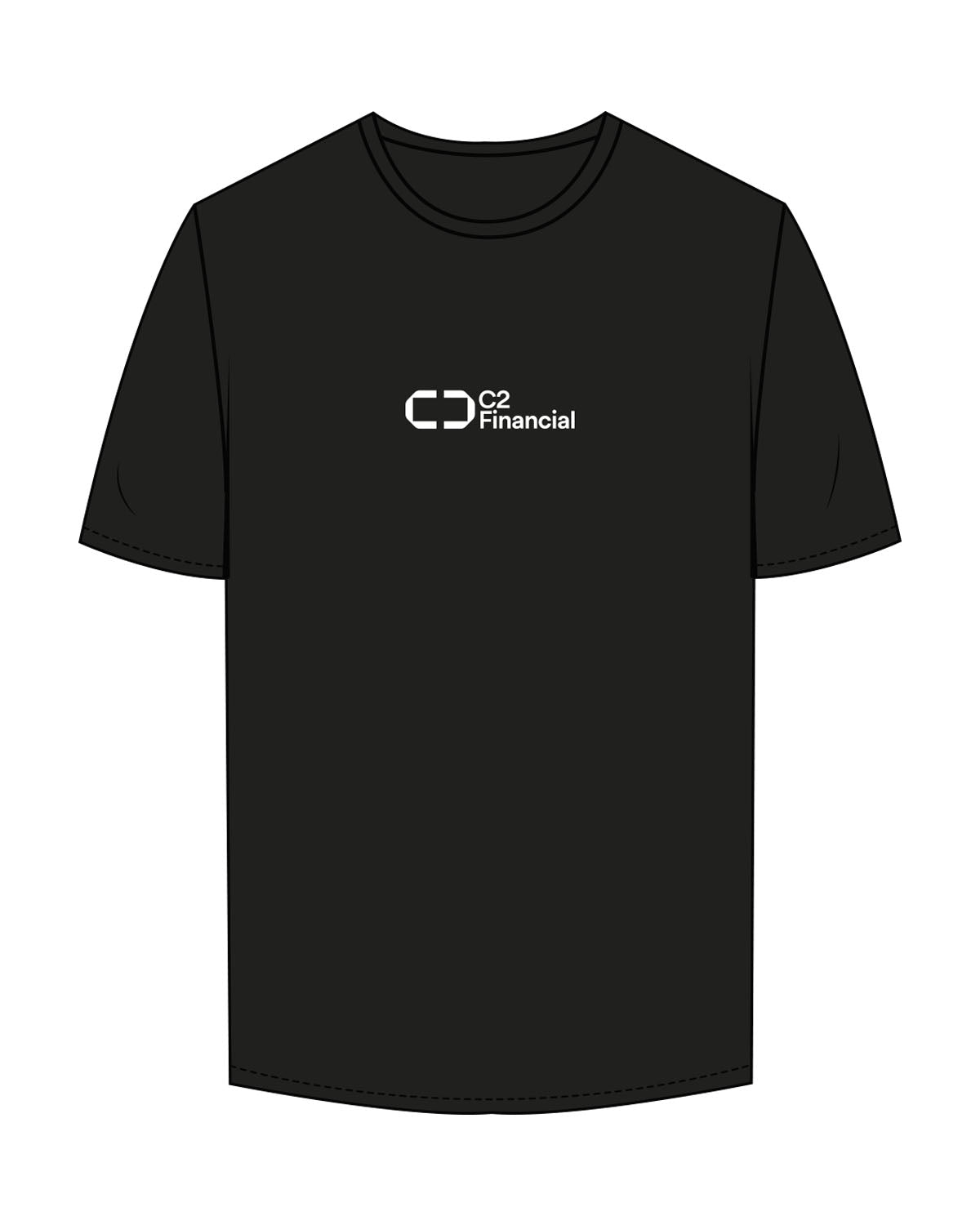 The Mens Tee - Black -  C2 Financial - Center Chest Stacked - Printed - White