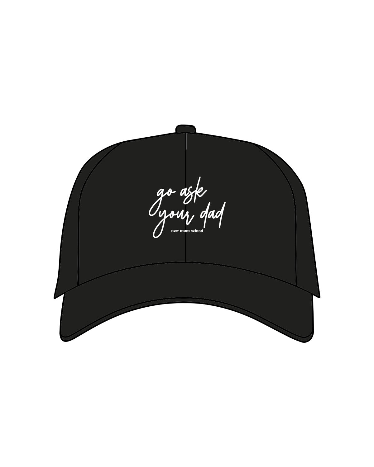 The Dad Hat - Black - New Mom School - Center Crown Stacked - Embroidered - White