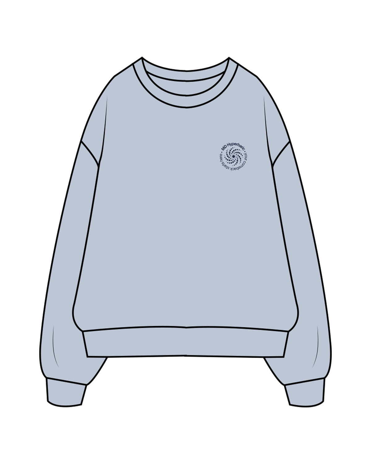 The Mens Crewneck - Powder - MD Hyperbaric - Left Chest Round & Back Illustration - Printed - Navy