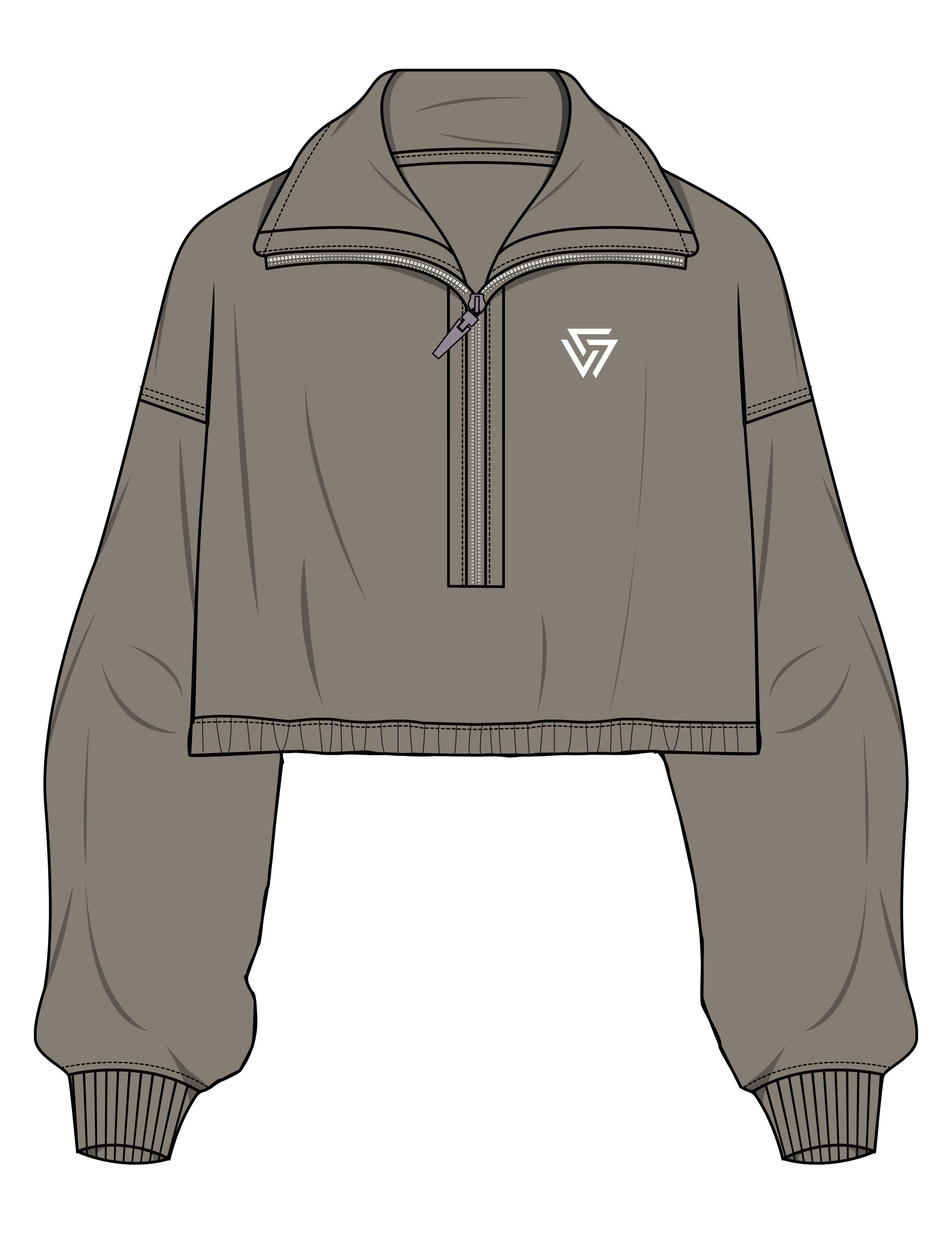 The Suede 1/2 Zip - Fossil - LVL - Left Chest - Embroidered - White