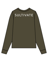 The Mens Long Sleeve - Army - Sultivate - Left Chest Icon & Back Shoulder - Printed - White