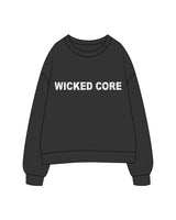 The Womens Crewneck - Washed Black - Wicked Core - Center Chest - Printed - White