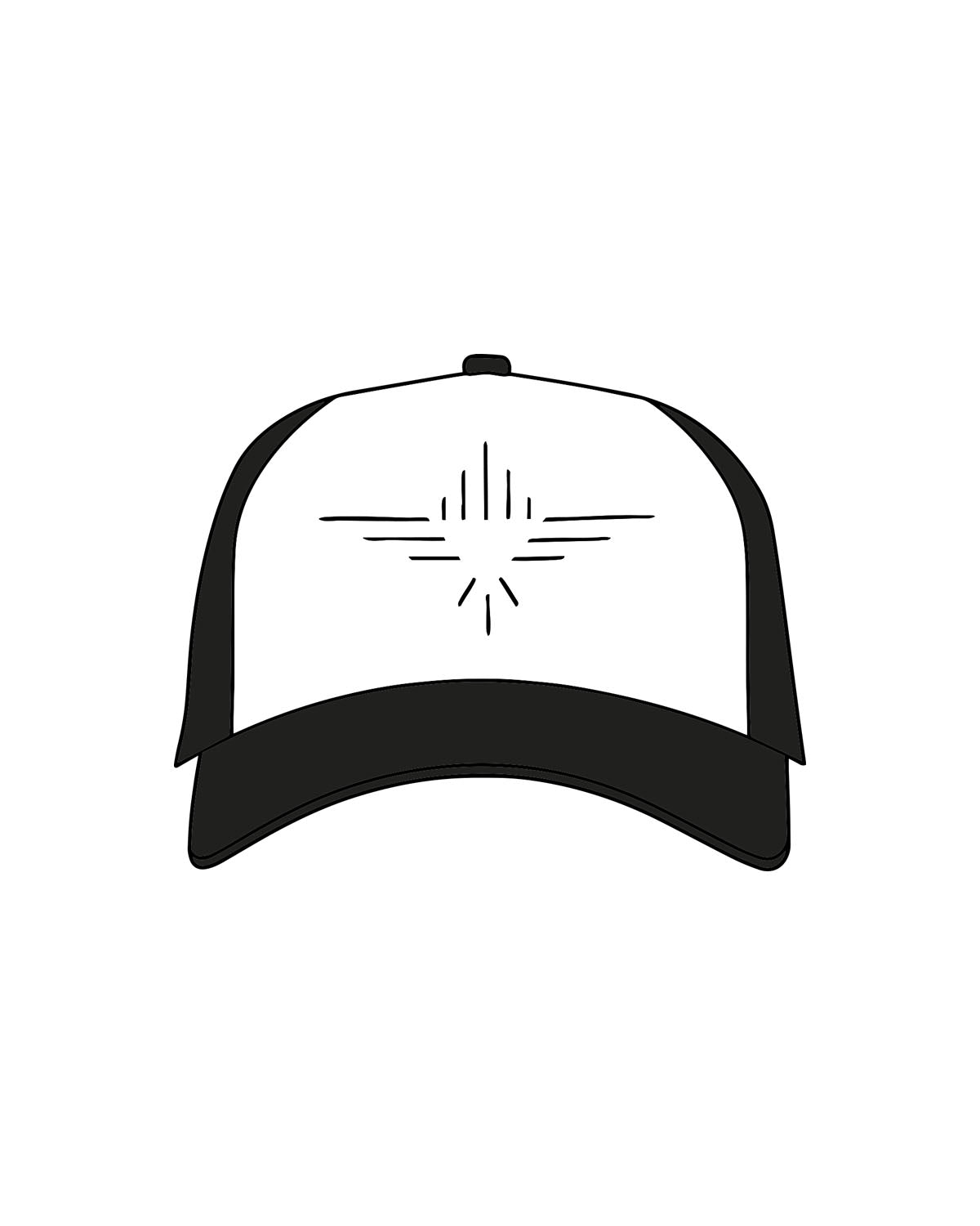 The Foam Trucker - White / Black - FadeFarm - Center Chest - Printed - Black