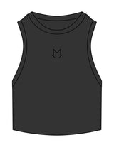 The Ribbed Crop Tank - Washed Black - MegaCorps - Center Chest Icon - Embroidered - Black