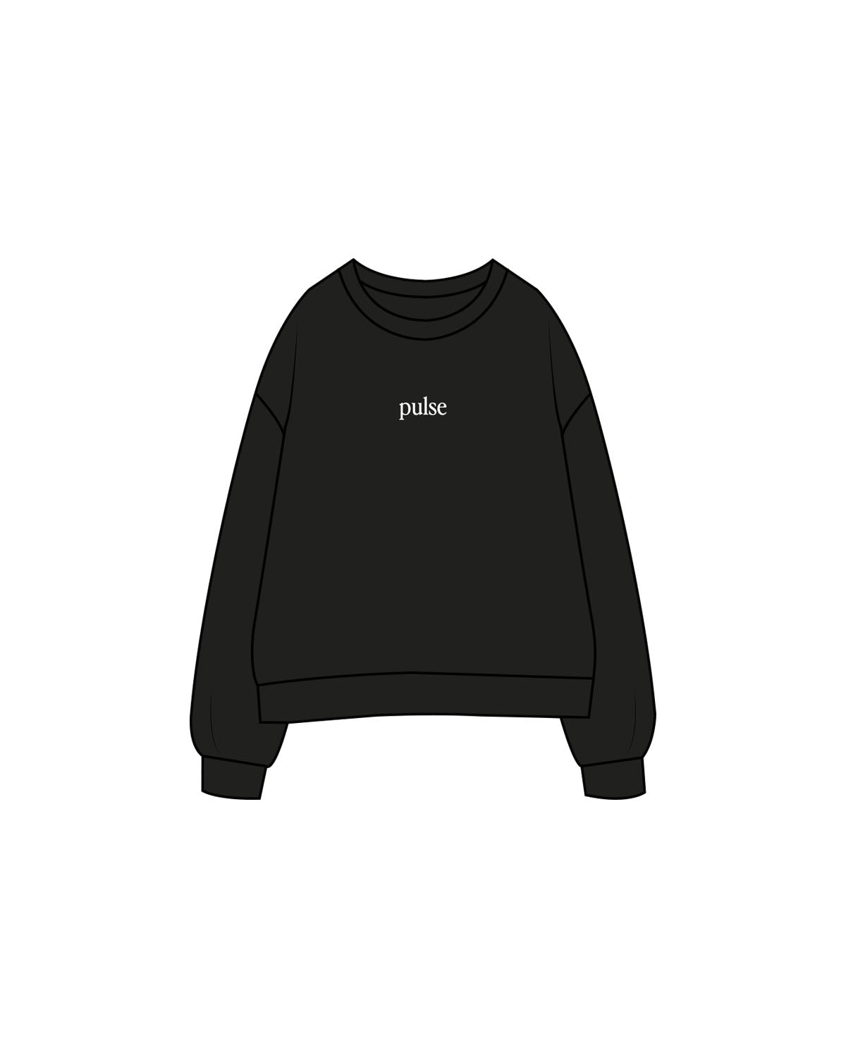 The Womens Crewneck - Black - Pulse Lagree Fitness - Center Chest - Printed - White