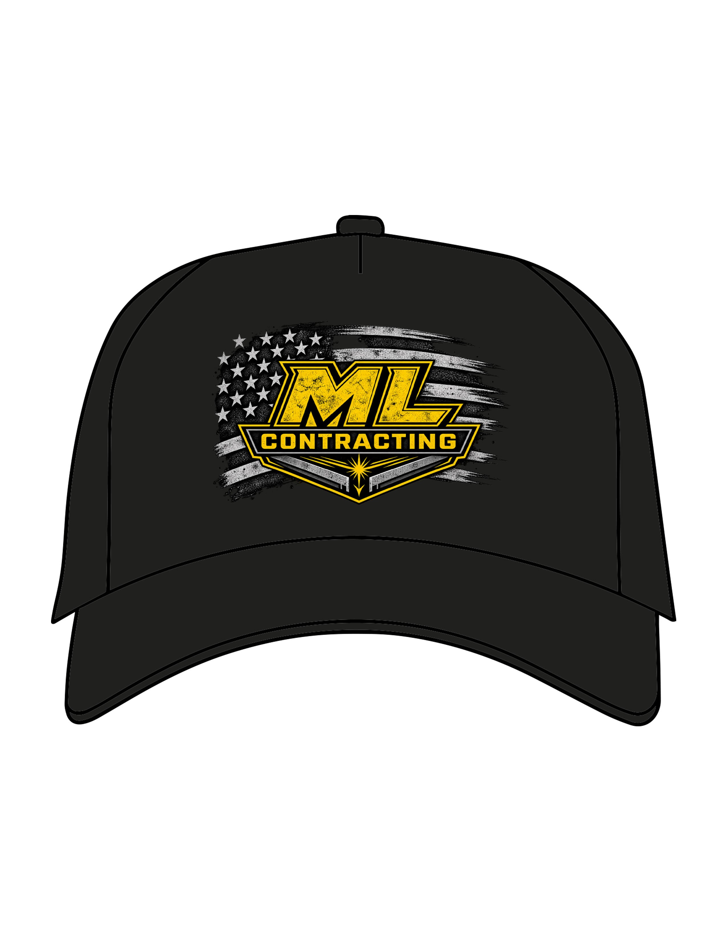 The Trucker Hat - Black - ML Contracting LLC - Center Crown Flag - Printed - Full Color