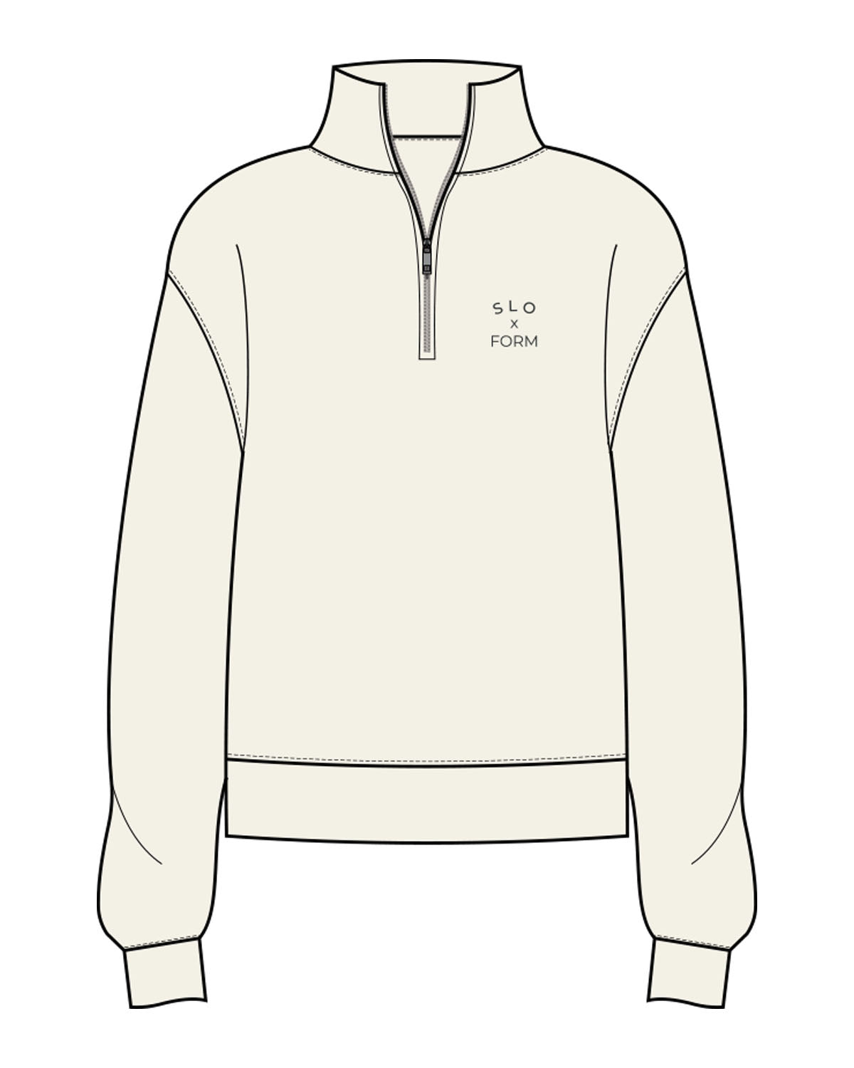 The Womens 1/4 Zip - Off White - Slo x Form - Left Chest Stacked - Printed - Charcoal Gray