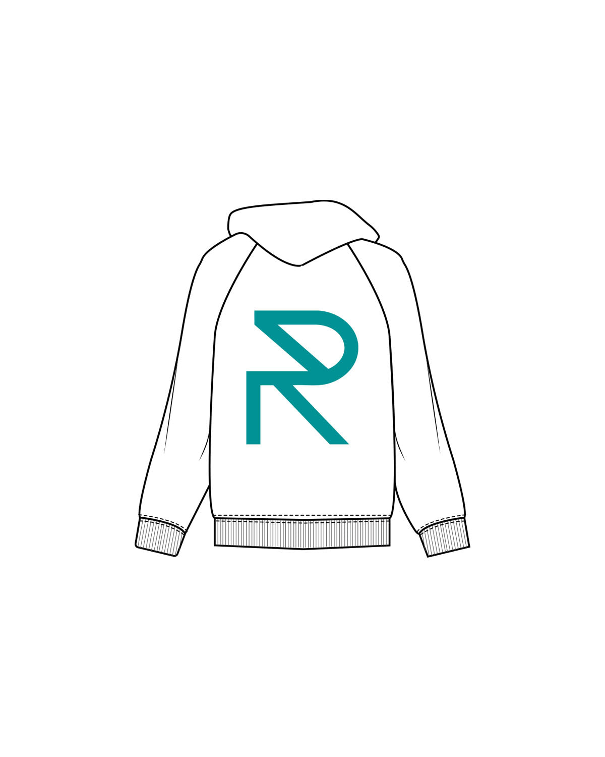 The Mens Classic Hoodie - White - Reform Studios - Right Sleeve Vertical & Center Back - Printed - Teal