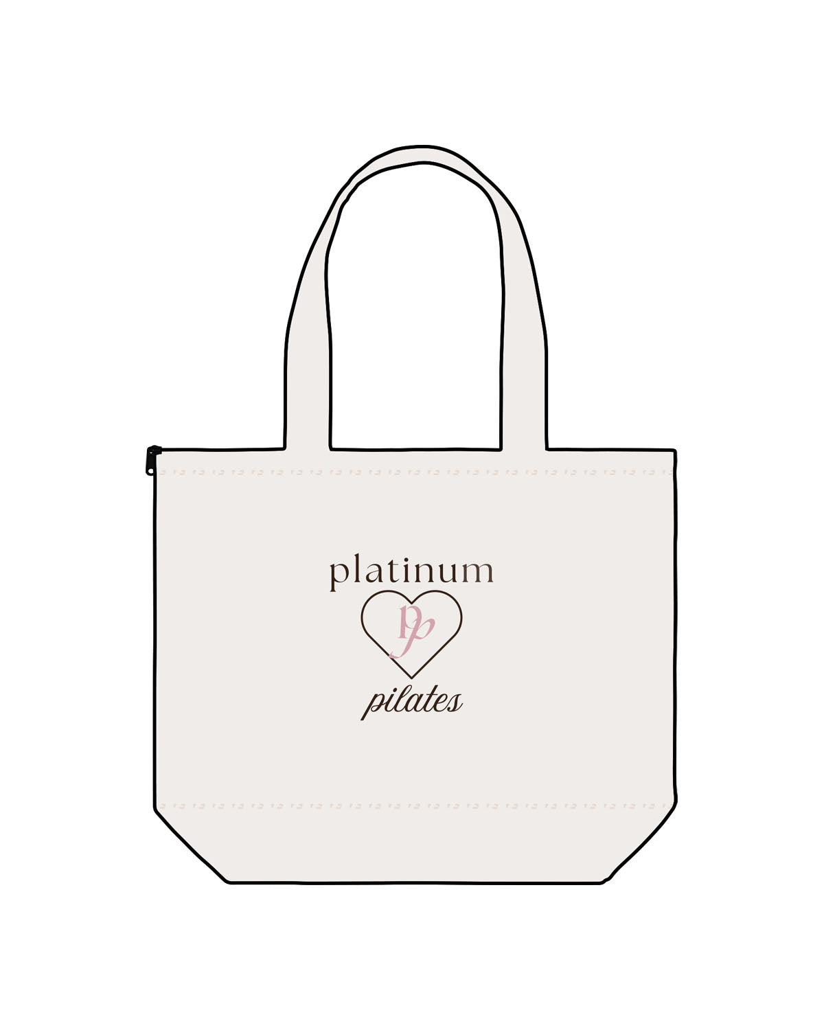 The Zipper Tote Bag - Natural - Platinum Pilates - Center Body Stacked - Printed - Full Color