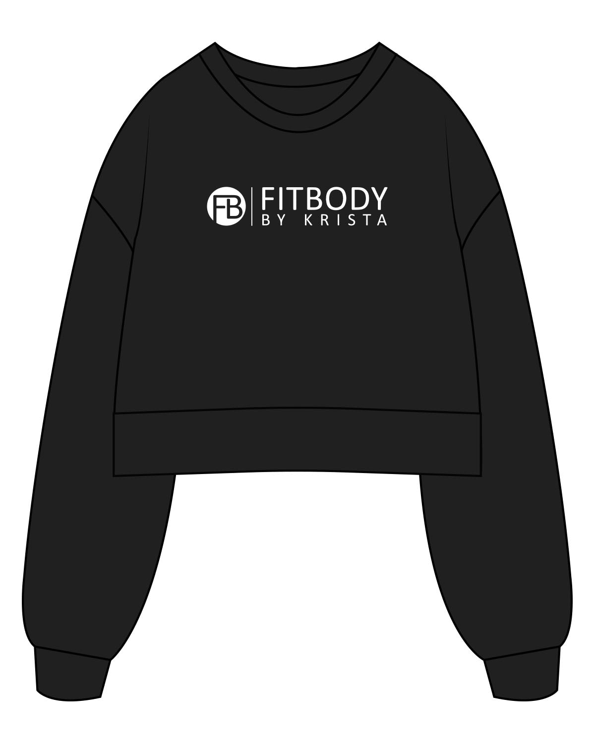 The Womens Heavyweight Crop - Black - Krista - Center Chest Stacked & Back Neckline - Printed - White