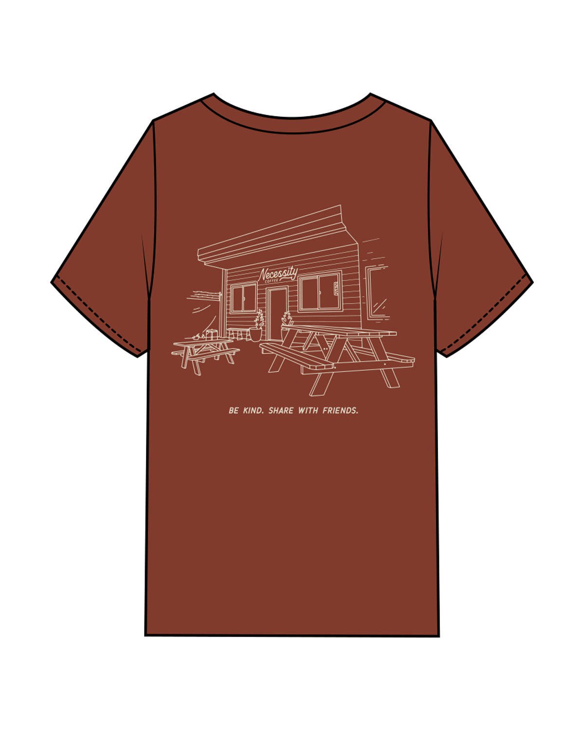 The Mens Heavyweight Tee - Cinnamon - Necessity Coffee - Left Chest & Back Image - Printed - Off White
