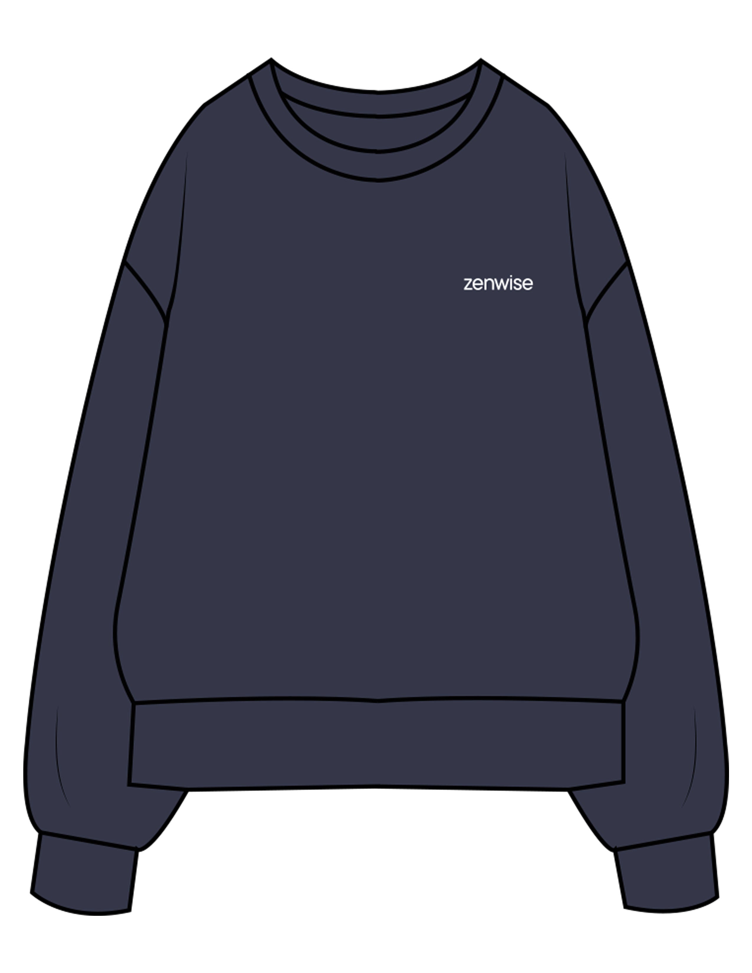 The Mens Classic Crewneck - Navy - Zenwise - Left Chest & Back Stacked - Printed - White
