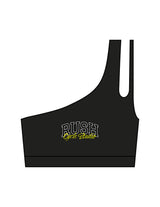 The One Shoulder Bra - Black - Rush Cycle Studio - Center Chest Stacked - Printed - Full Color