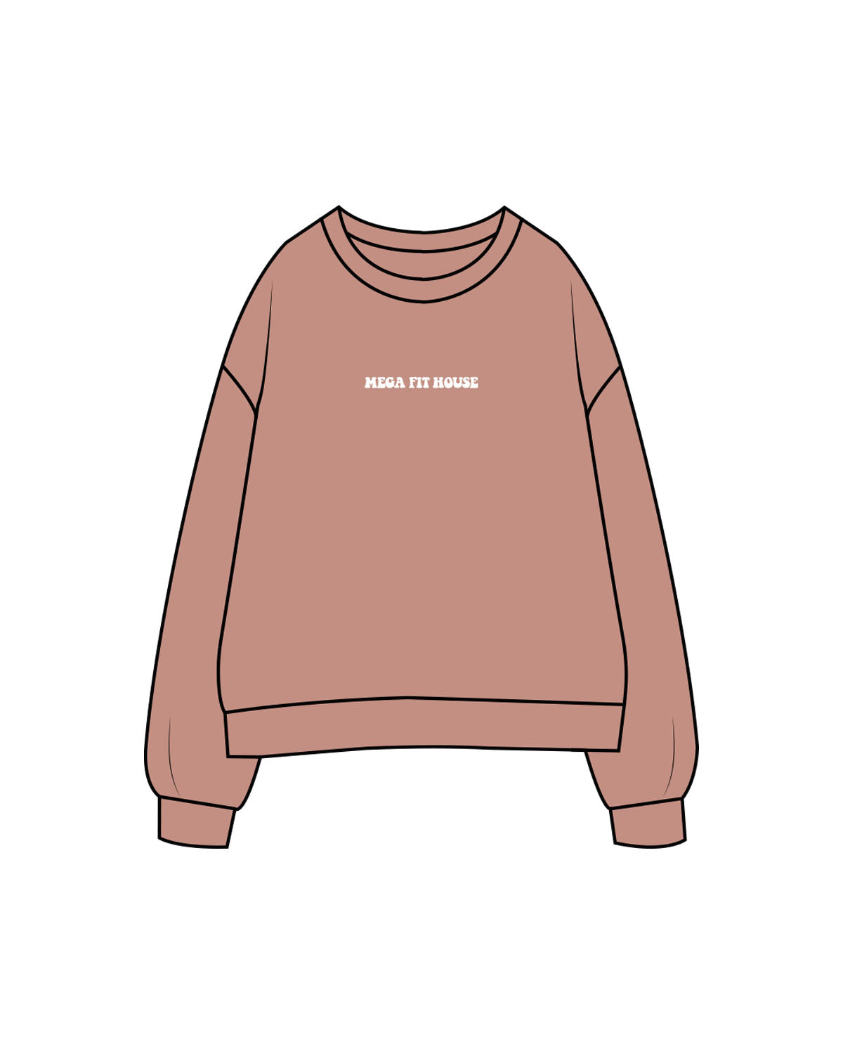 The Womens Crewneck - Clay - Megafit House - Center Chest & Back Stacked - Printed - White
