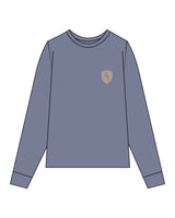 The Unisex Midweight Long Sleeve - Blue Jean - M4Lagree - Left Chest Icon - Printed - Tan