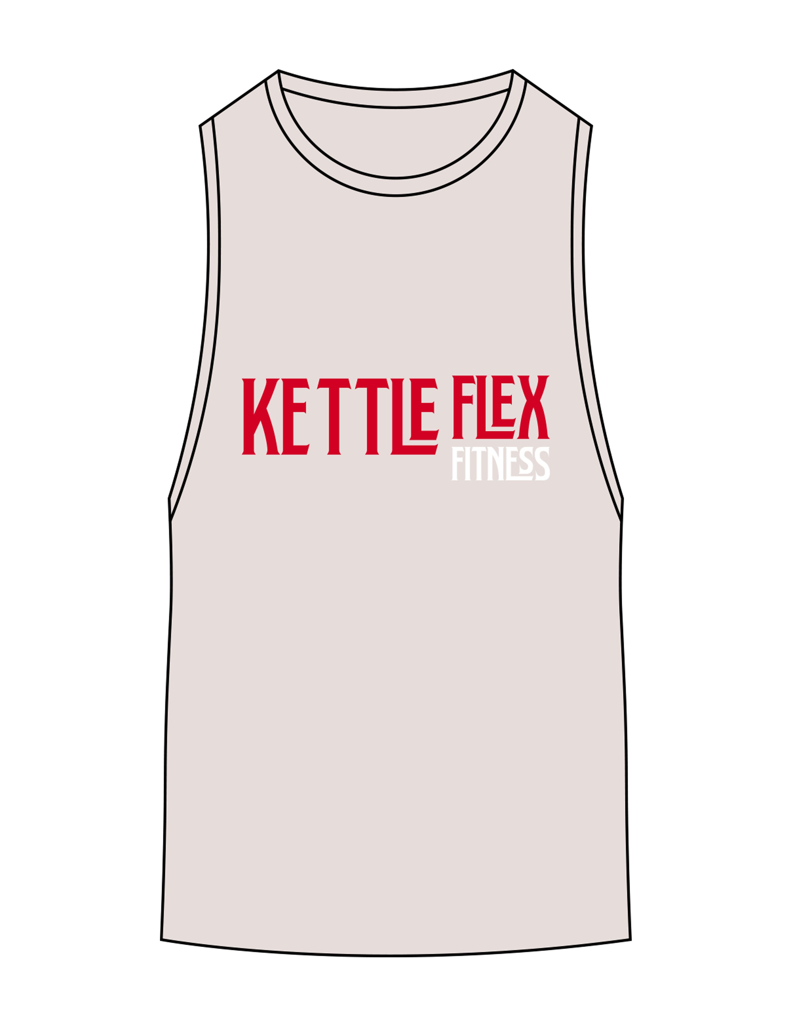The Scoop Muscle Tank - Off White Heather - KettleFlex - Center Chest & Back Stacked - Printed - Full Color