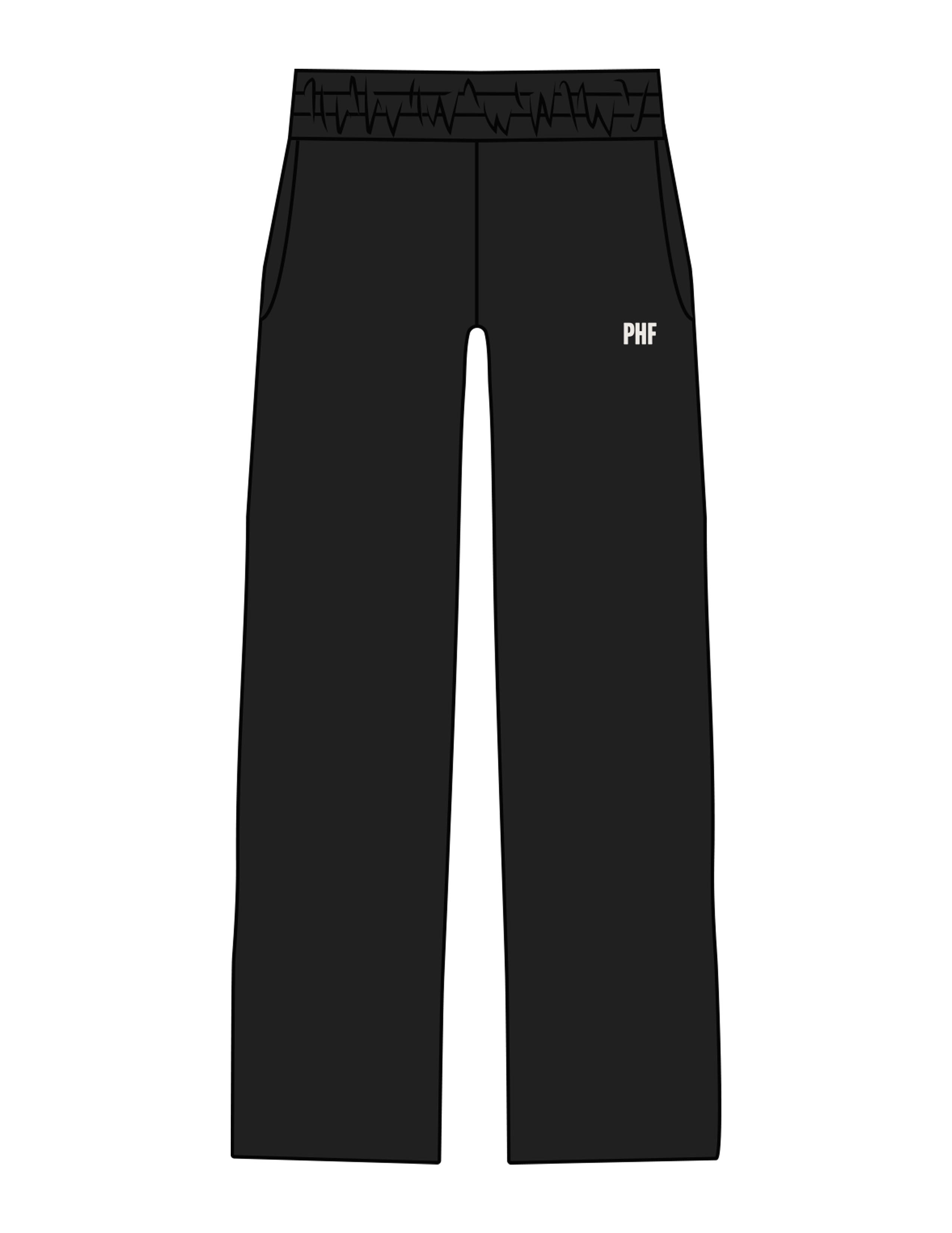 The Straight Leg Sweatpants - Black - Powerhouse Fitness - Left Leg & Back Pocket - EMB - Bone