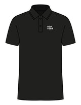 The Mens Polo - Black - SOUL YOGA - Left Chest Stacked - EMB - White