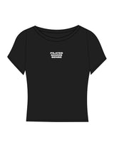 The Sporty Crop Short Sleeve - Black - Sense Pilates - Center Chest Stacked - Printed - White