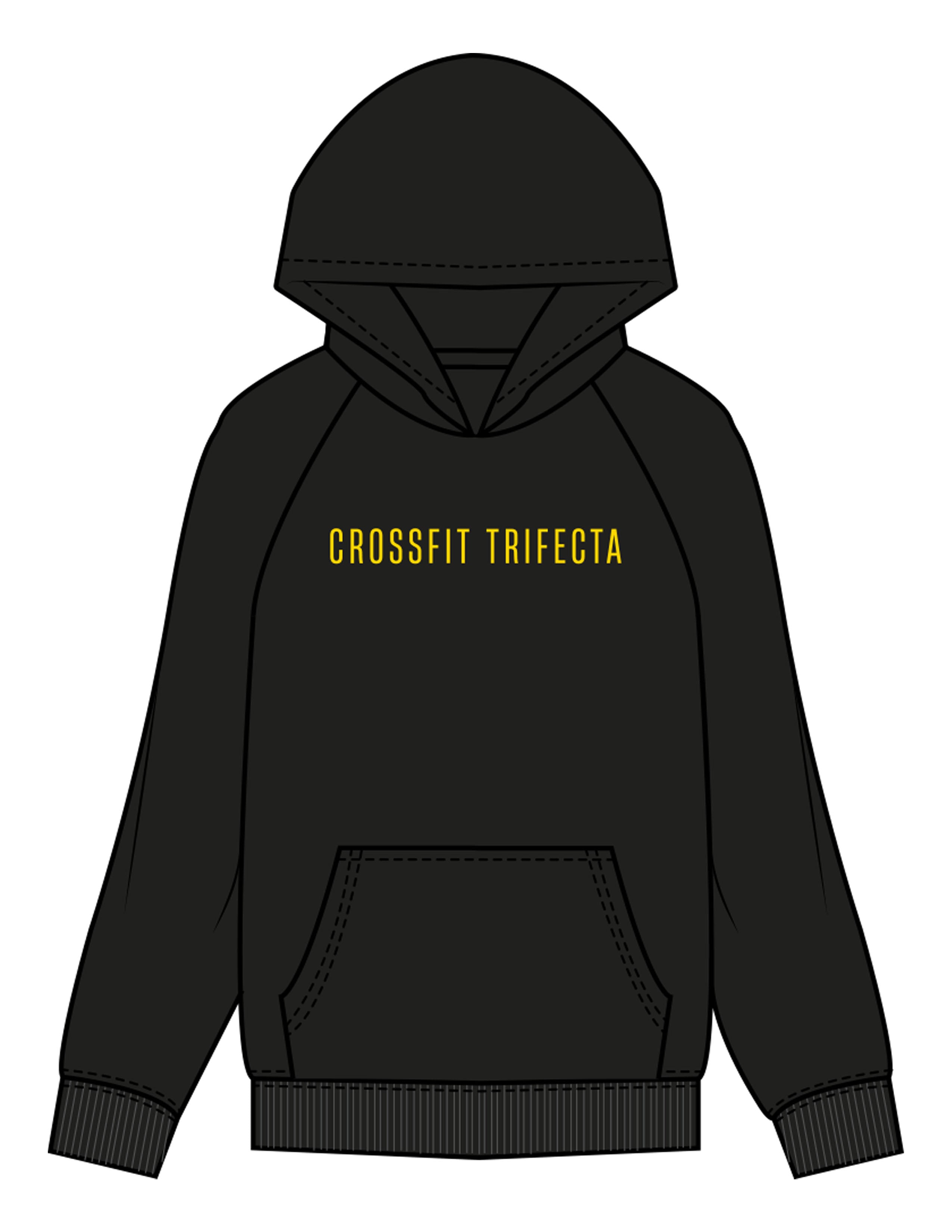 The Mens Hoodie - Black - Crossfit Trifecta - Center Chest & Full Back - Printed - Full Color