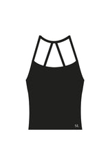 The Womens Sporty Tank - Black - Studio Lagree - Front Bottom Left & Center Back - Printed - White