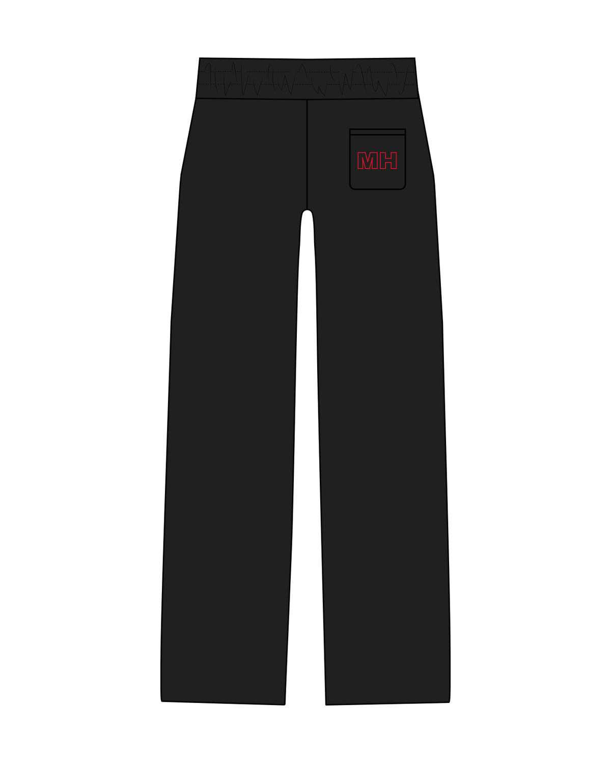 The Straight Leg Sweatpant - Black - Mad House - Lower Left Leg & Back Pocket  "MH" - Printed - Red
