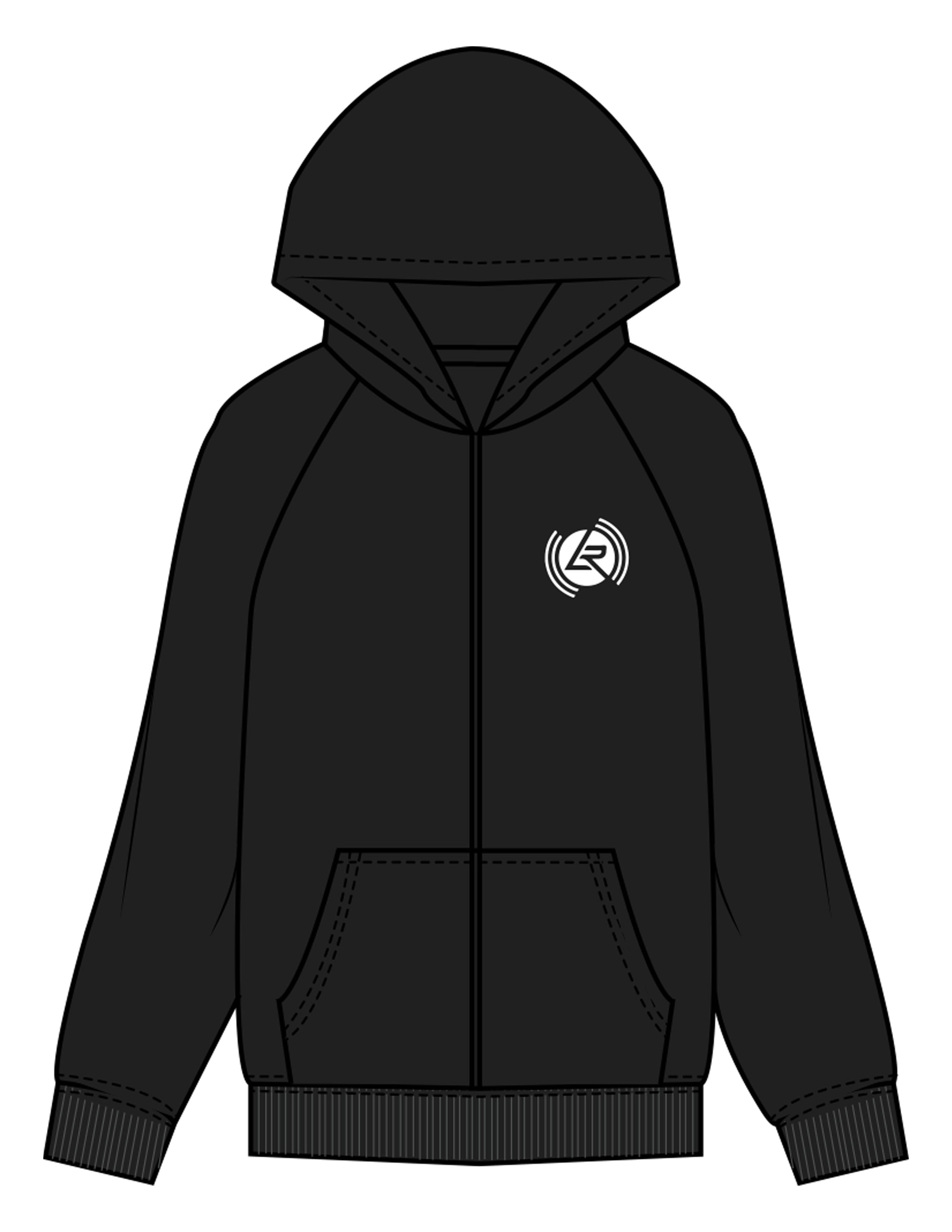 The Womens Zip Hoodie - Black - Lagree Red - Left Chest & Back Stacked - Printed - White