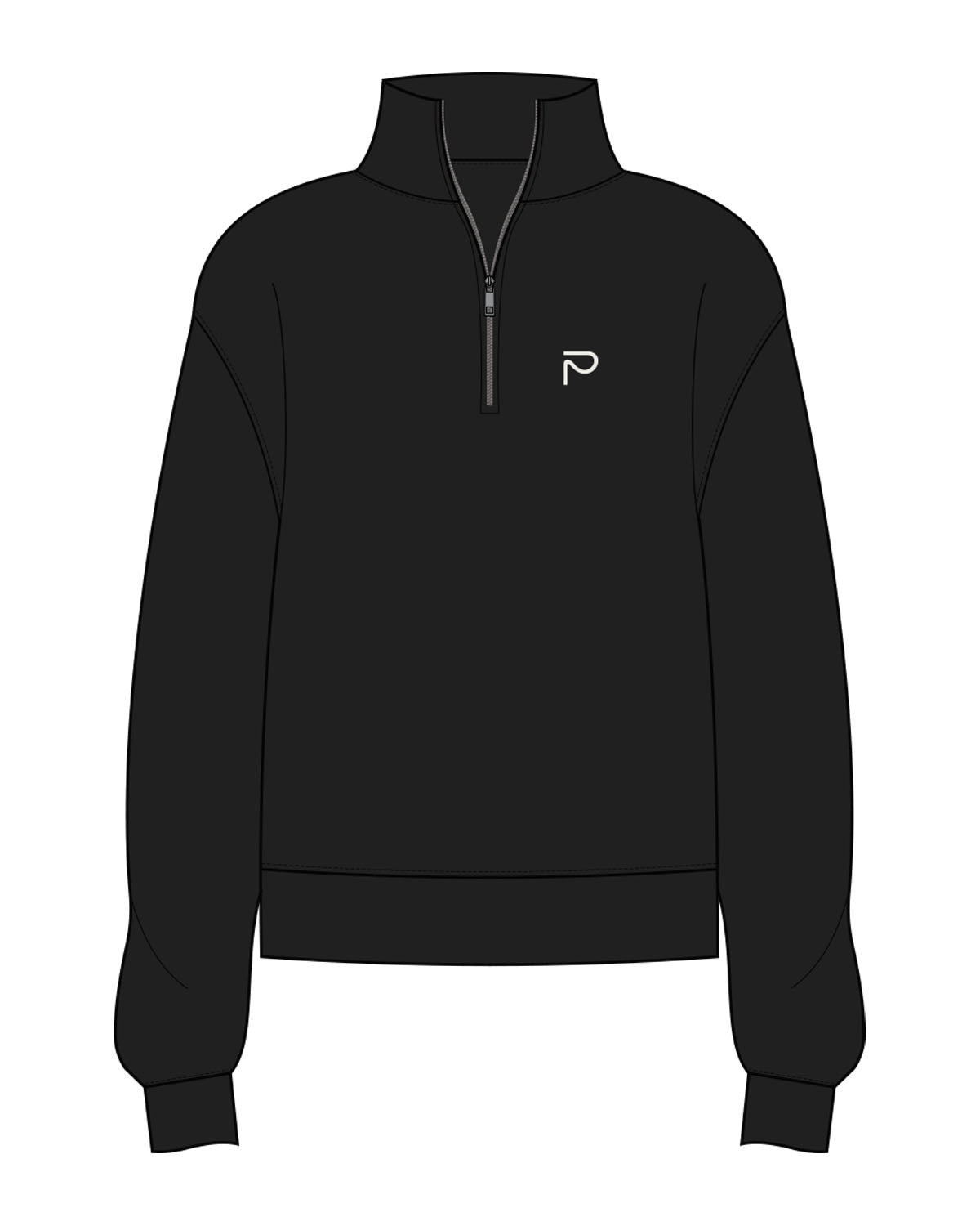 The Womens 1/4 Zip - Black - Primarie Pilates - Left Chest & Upper Back Stacked - Embroidered - White