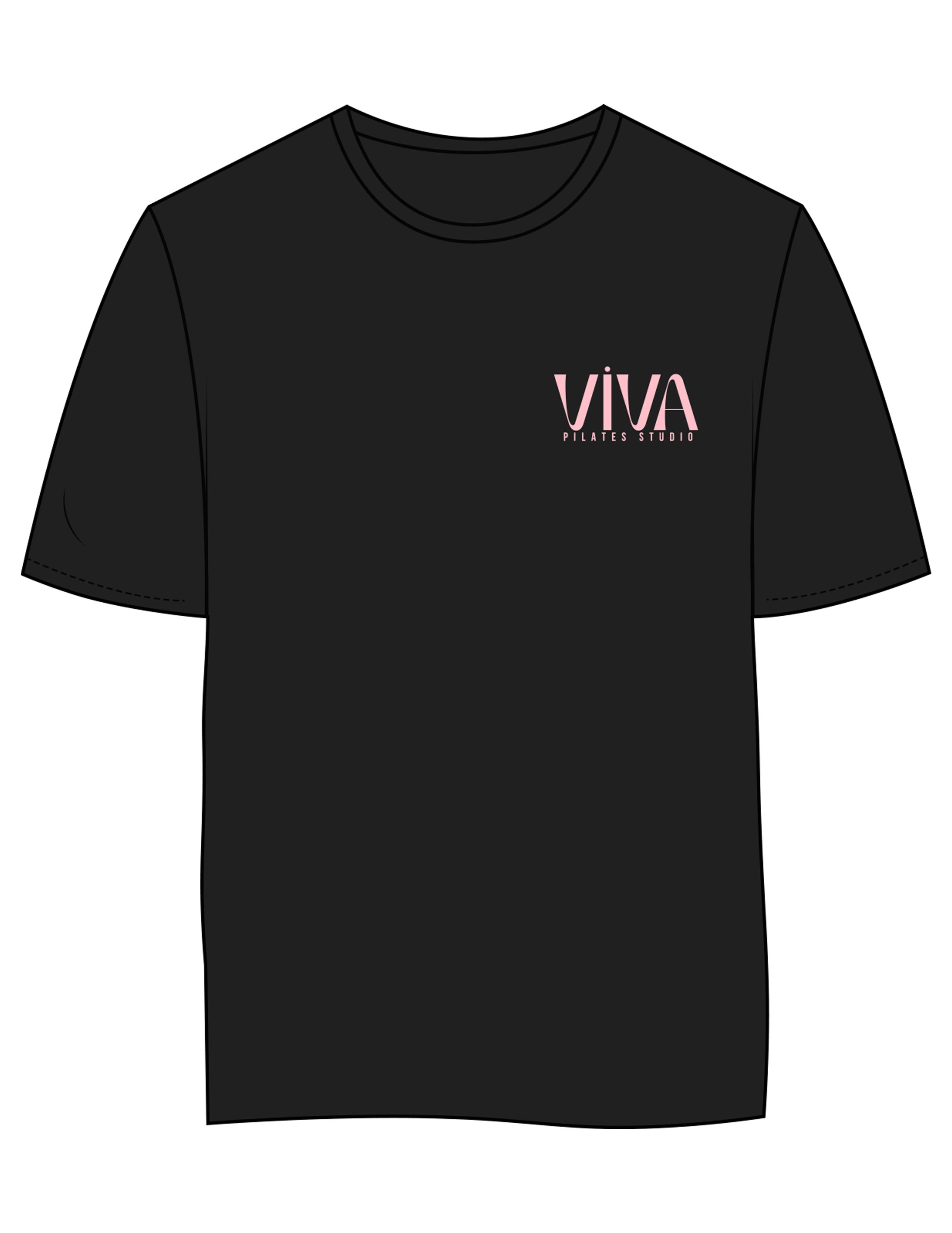 The Womens 7/8th Tee - Black - Viva Pilates - Left Chest Stacked - Printed - Pink