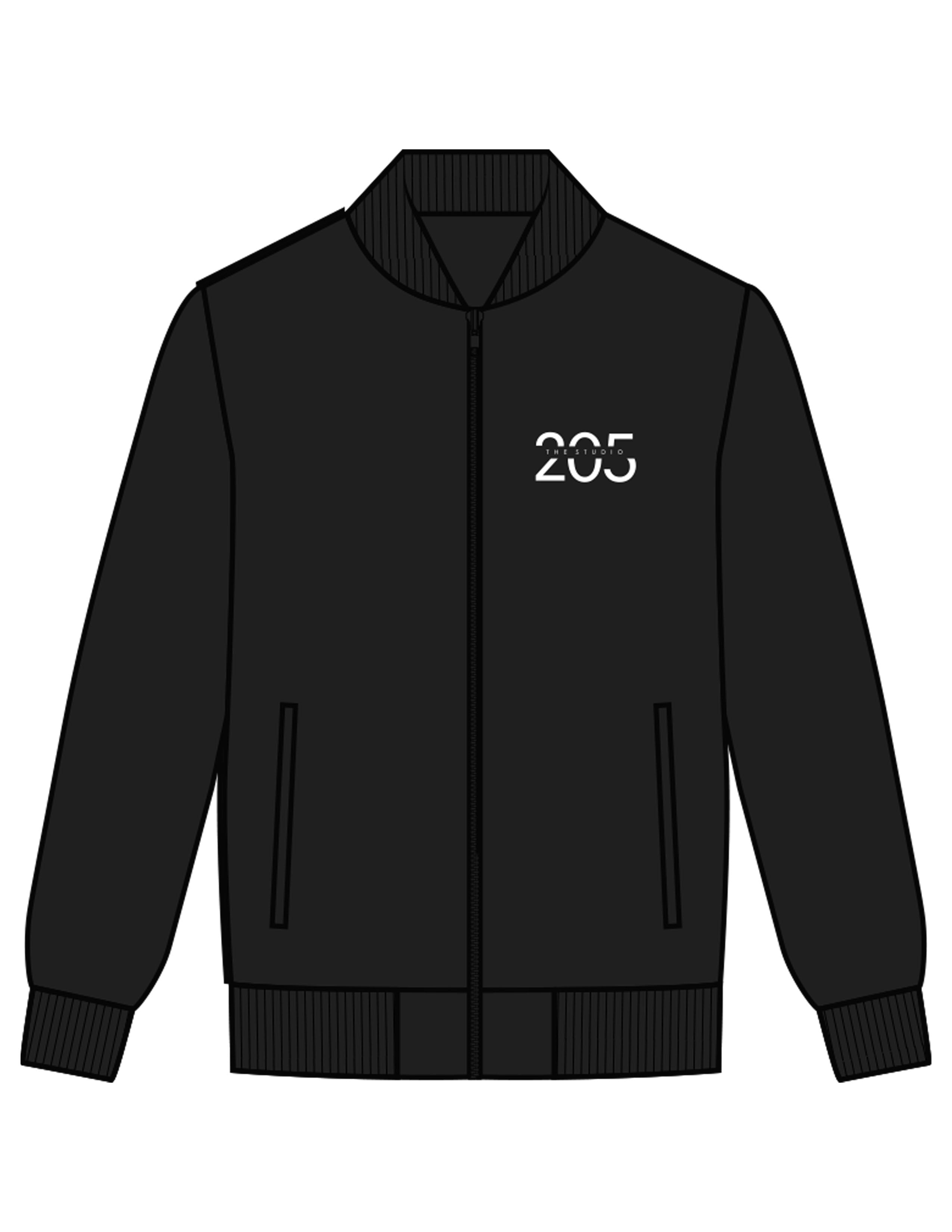 The Mens Bomber Jacket - Black - Studio 205 - Left Chest "205" & Back Stacked - Printed - White