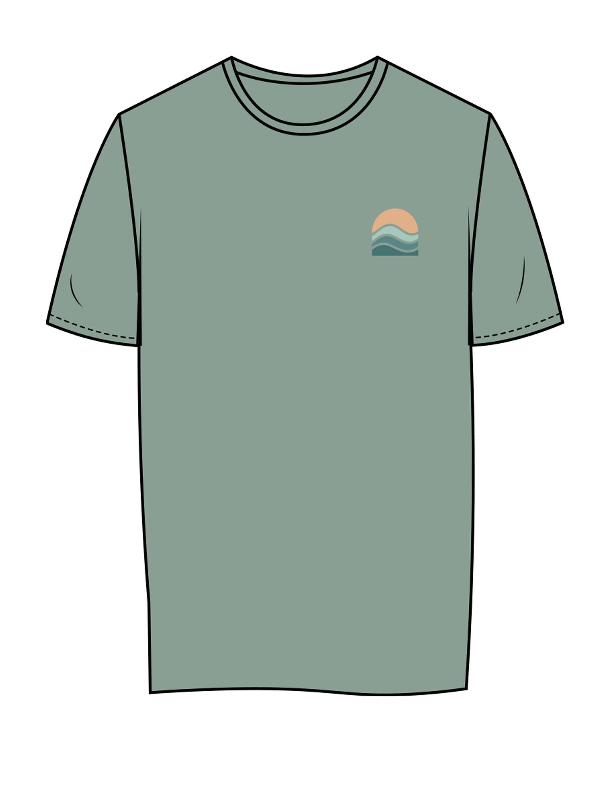 The Womens Tee - Sage - The Cove - Left Chest - Back Center Stacked - Printed - Full Color