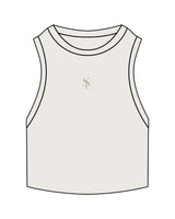 The Ribbed Crop Tank - Bone - Soma Lab - Center Chest - Embroidered - Bone Tone on Tone