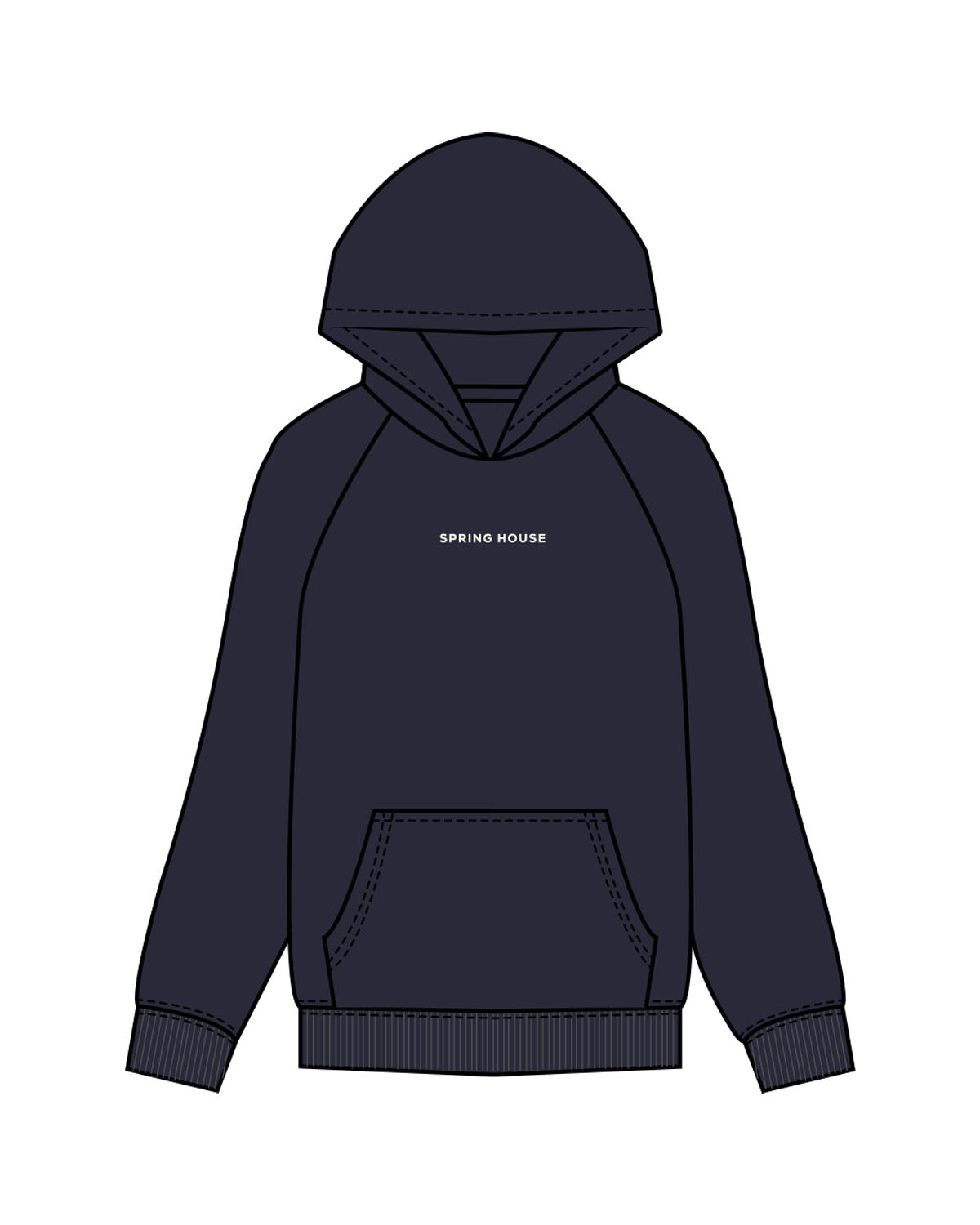 The Mens Hoodie - Ink - Spring House - Center Chest - Back Round - Printed - Off White